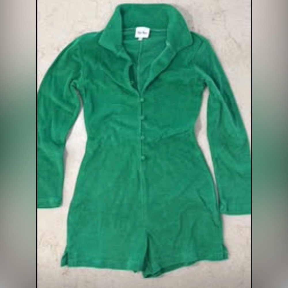Sky to Moon green terry cloth romper women’s size small - Picture 2 of 5
